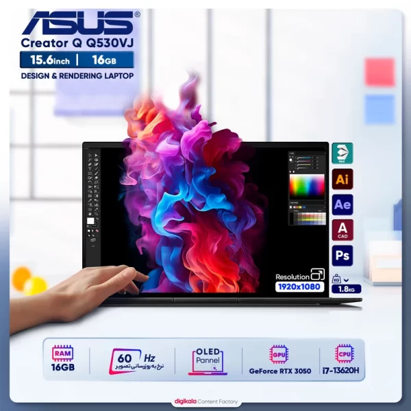 لپ تاپ ایسوس CREATOR Q530VJ ASUS i7 13620H-16GB-512GB-6GB RTX3050-OLED - تصویر 2